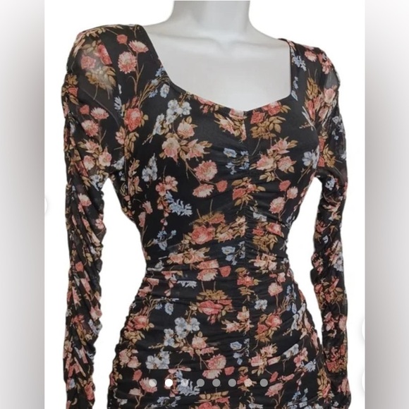 NWT Almost Famous Black Floral Long Sleeve Dress - Picture 2 of 16